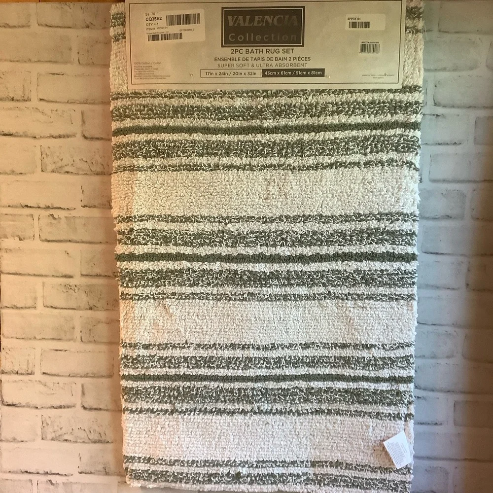 VALENCIA COLLECTION 2 Pc Striped Bath Rug Set - Sea Spray